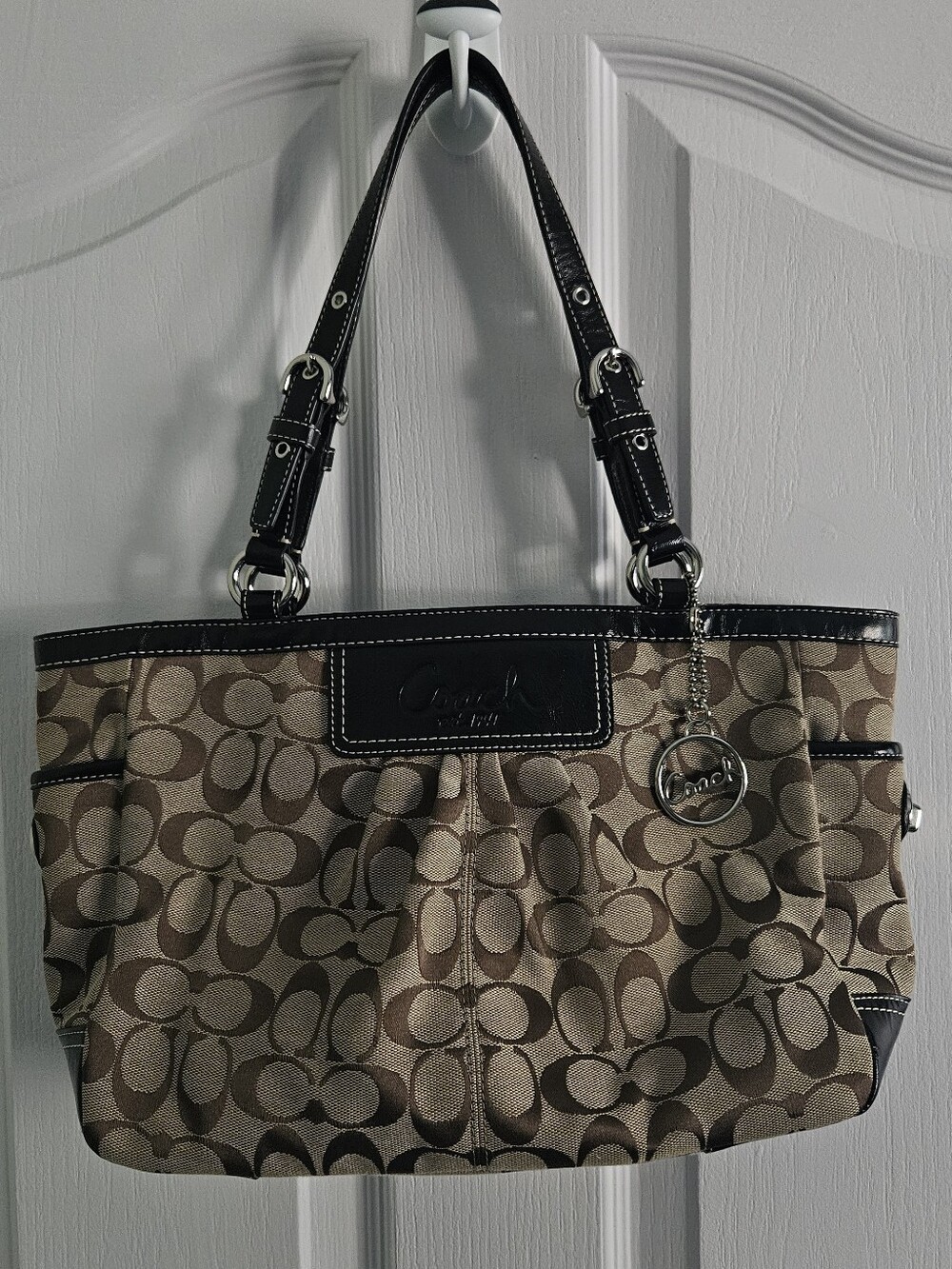 COACH Brown Signature Pleated Gallery Tote (Style F14281)